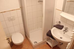 a bathroom with a shower and a toilet and a sink at Apartments Hermann Arnold in Sölden +33 photos