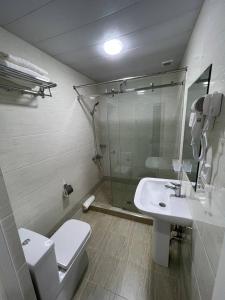 卡尔希TASHRIF HOTEL的配有马桶、水槽和淋浴的浴室