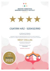 Certifikát, hodnocení, plakát nebo jiný dokument vystavený v ubytování Csatári Ház - Szekszárd