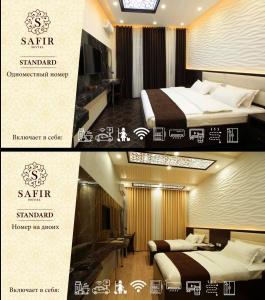 a flyer for a hotel room with two beds at SAFIR BUSINESS HOTEL o in Dushanbe