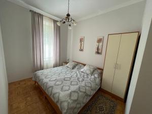 a small bedroom with a bed and a window at Apartment Juliana in Rogaška Slatina