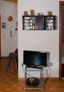 a living room with a tv and a fireplace at Fevri apartment in Madonna di Campiglio