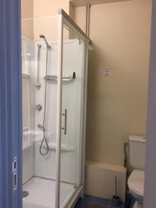 bagno con doccia e servizi igienici. di AUBERGE RIVA BELLA a Le Touquet-Paris-Plage