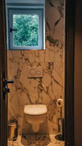 een badkamer met een toilet en een raam bij Chalet Camillou in Champagny-en-Vanoise