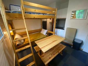 a room with a bunk bed and a desk at Studio à 400m du front de neige LES ORRES 1650 in Le Mélézet