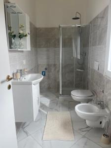 ein Bad mit einer Dusche, einem WC und einem Waschbecken in der Unterkunft Affitta camere Tra mari e monti in Cecina