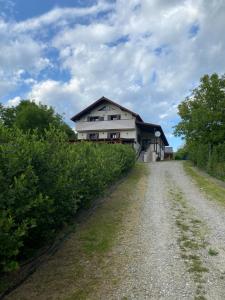 a house on a dirt road next to a gravel road at CASUTA MAGICA in Păuşeşti-Măglaşi