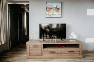 a television sitting on top of a wooden entertainment center at Casa Lara, Las Maretas in Arico