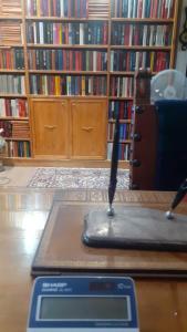 una escala sentada sobre una mesa en una biblioteca en Casa Bianca en Messina