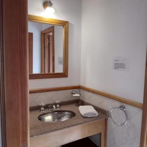 a bathroom with a sink and a mirror at Refugio del Arroyo in San Martín de los Andes