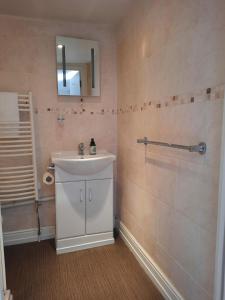 a bathroom with a white sink and a shower at The Grey Horse in Elvington