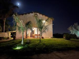 a house at night with palm trees in the yard at La casetta di Tina in Marzamemi