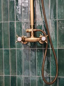 a copper pipe on a green tiled wall at La Palme d'Or by Madame Conciergerie in Bruz