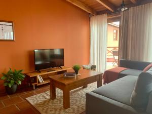 a living room with a couch and a tv at Las Villas de Gardel in Icod de los Vinos