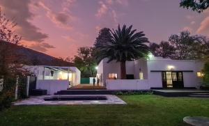 a white house with a palm tree in the yard at Fifty Five on Park in Graaff-Reinet