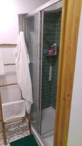 bagno con doccia e piastrelle verdi di Lisbon Rossio Typical Apartments a Lisbona Altre 34 foto