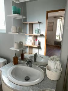 a bathroom with a sink and a mirror at Home Up Pontoise in Pontoise