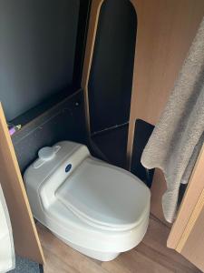 ein Bad mit einem weißen WC in einem Zimmer in der Unterkunft Aurora Hut Igloo by Invisible Forest Lodge in Rovaniemi