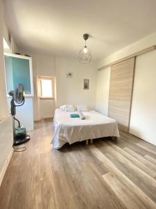 una camera con letto e ventilatore di Double Studios Indépendant, Hyper Centre, WIFI a Hyères