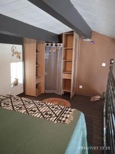 a bedroom with a bed and a shower in it at Les Oliviers de Camargue in Salin-de-Giraud