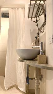 uma casa de banho com lavatório e cortina de chuveiro em Oro Blanco em Florença
