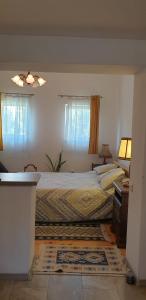 1 dormitorio con 1 cama, vestidor y ventana en Cozy Home in the Heart of Cluj-Napoca, en Cluj-Napoca