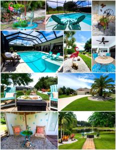 a collage of photos of a pool with furniture at In the Heart of Naples, Suite with Lake & Pool in Naples