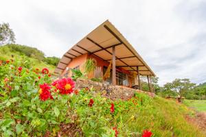 a house on the side of a hill with flowers at Hotel Fazenda Vale Alvorada in Cascavel