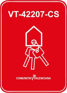 a red sign with a person holding a key at Casa el Recreo in Jérica
