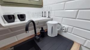 blat kuchenny ze zlewem i kubkiem do kawy w obiekcie Apartamenty KB Toruń w Toruniu +37 zdjęć