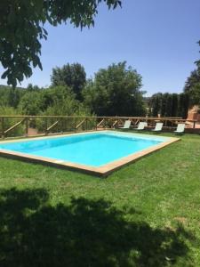a swimming pool in the grass with chairs around it at Casa Rural Finca El Tobar in Ossa de Montiel