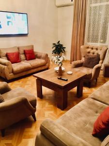 バトゥミにあるApartment Guliaのソファとコーヒーテーブルのあるリビングルーム