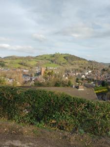 a view of a town from a hedge at self contained flat in Llanfyllin Powys in Llanfyllin