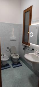 La salle de bains est pourvue de toilettes, d'un lavabo et d'un miroir. dans l'établissement Casa Emily Verona, à Vérone