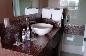 baño con lavabo y espejo en Hotel Rossel Plaza, en Ciudad de México