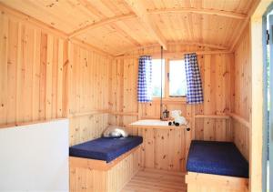 a wooden sauna with two benches and a sink at Barn Owl Retreat Sibton in Sibton