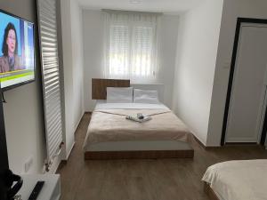 1 dormitorio con 1 cama y TV de pantalla plana en Restaurant - Rooms "Pače 027" Restoran - Prenociste, en Kuršumlija