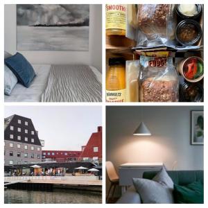 a collage of four pictures of a room with a city at Studio Living in Karlskrona