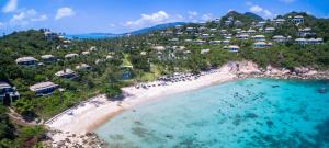an aerial view of the beach at a resort at Banyan Tree Samui in Lamai