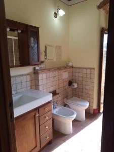 La salle de bains est pourvue d'un lavabo et de toilettes. dans l'établissement Borgo medievale Arcidosso, à Arcidosso