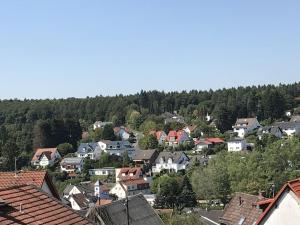 una ciudad con casas y árboles en una colina en Ferienhaus mit Sauna, Wintergarten und Terrasse im schönen Hochtaunus, en Glashütten