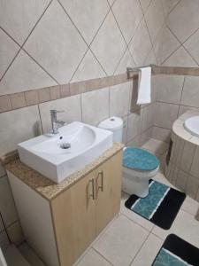 a bathroom with a sink and a toilet at Pinto City Motel in Kempton Park