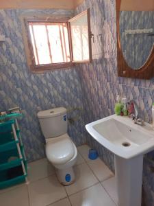 a bathroom with a toilet and a sink at Résidence Les Fleurettes in Bamako