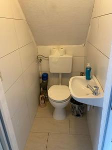 a small bathroom with a toilet and a sink at PrimeBnb Ferien- und Montagewohnung in Bebra