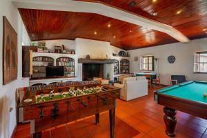 a living room with a pool table and a living room at Chaparral Wonderful house in Nature 1h from Lisbon by Soulplaces in Silveiras