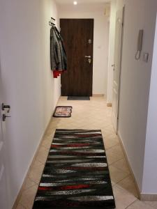 een hal met een deur en een tapijt op de vloer bij Apartament Leon in Wałbrzych