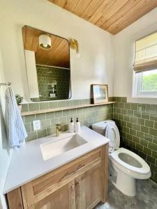 ein Bad mit einem Waschbecken und einem WC in der Unterkunft The Cedar at Mira Riverfront Getaway in Marion Bridge