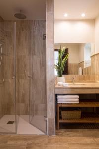 a bathroom with a shower and a sink at Puerta Catedral Apartments in Seville