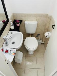 łazienka z toaletą i umywalką w obiekcie Mira Bosques 2 w mieście La Plata