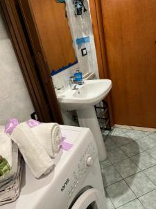 y baño con lavadora y lavamanos. en L' anfora Locazione Turistica, en Terni